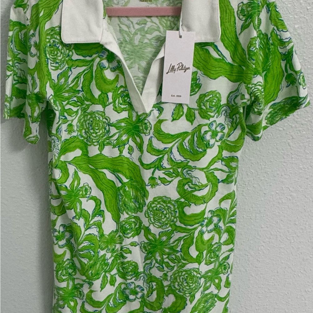 Lilly Pulitzer White and Green Floral Top